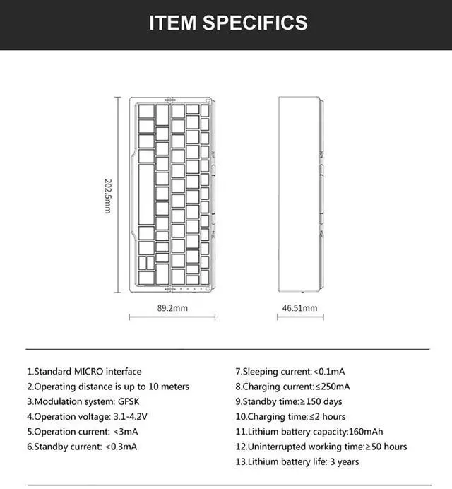 Alt view image 6 of 6 - Foldable Bluetooth Mini Keyboard Portable, Universal for Phone / Tablet, Compact Folding Wireless Keyboard