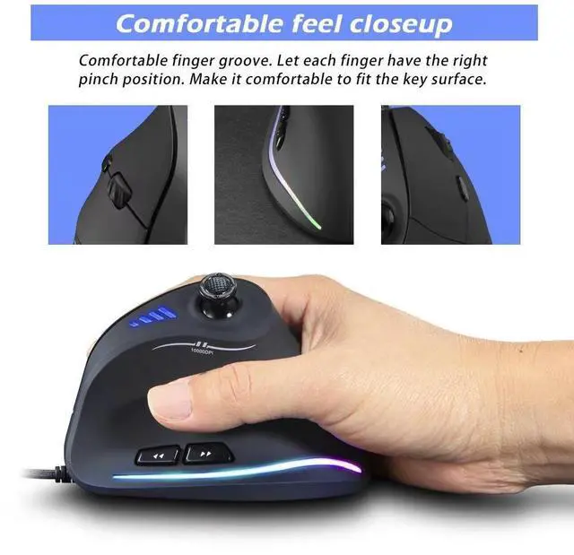 Alt view image 6 of 7 - C-18 Ergonomic Wired Gaming Mouse with Joystick 5 Adjustable DPI Levels, RGB Lighting, Customizable Macro Buttons, for PC/Laptop - black