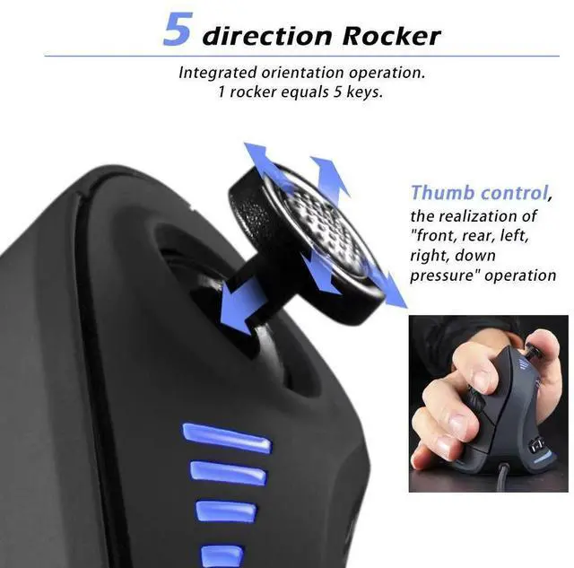 Alt view image 7 of 7 - C-18 Ergonomic Wired Gaming Mouse with Joystick 5 Adjustable DPI Levels, RGB Lighting, Customizable Macro Buttons, for PC/Laptop - black