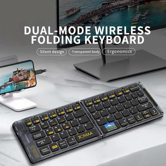 Alt view image 3 of 6 - Transparent Foldable Triple-Mode Wireless Keyboard Portable, Quiet Scissor Keys, Multi-Device for Office/Travel
