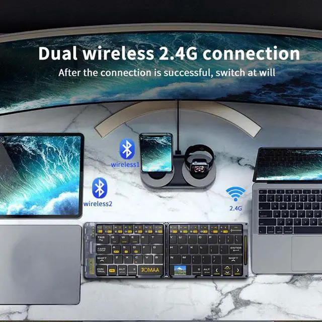 Alt view image 2 of 6 - Transparent Foldable Triple-Mode Wireless Keyboard Portable, Quiet Scissor Keys, Multi-Device for Office/Travel
