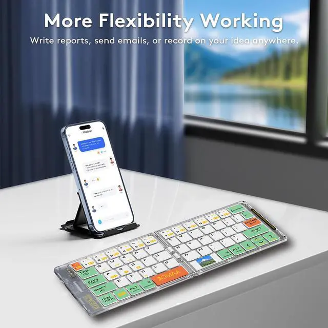 Alt view image 5 of 7 - Transparent Foldable Triple-Mode Wireless Keyboard Portable, Quiet Scissor Keys, Multi-Device for Office/Travel green