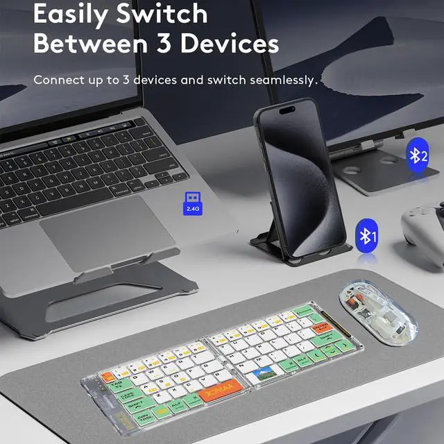Alt view image 4 of 7 - Transparent Foldable Triple-Mode Wireless Keyboard Portable, Quiet Scissor Keys, Multi-Device for Office/Travel green