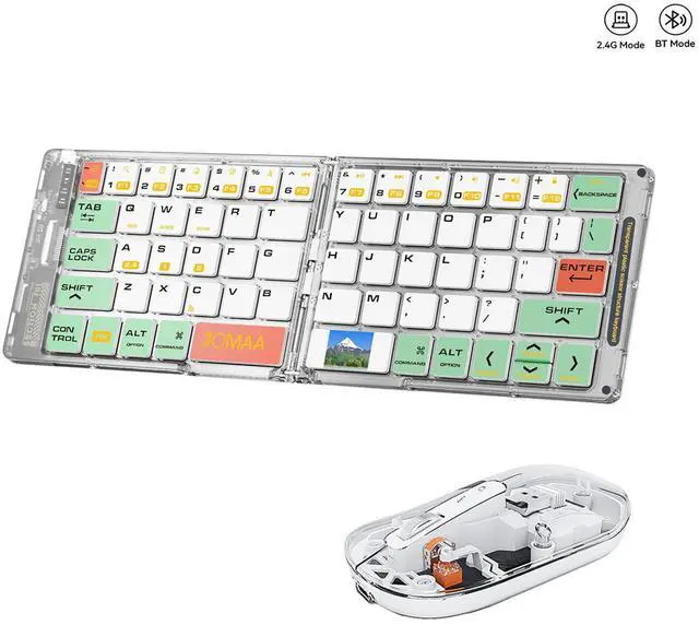 Main image of Transparent Foldable Triple-Mode Wireless Keyboard Portable, Quiet Scissor Keys, Multi-Device for Office/Travel green