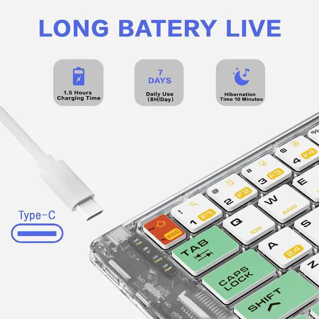 Alt view image 3 of 7 - Transparent Foldable Triple-Mode Wireless Keyboard Portable, Quiet Scissor Keys, Multi-Device for Office/Travel green