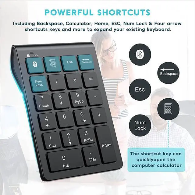 Alt view image 5 of 7 - Quiet Wireless Numeric Keypad Compact Bluetooth Number Pad for Accountants, Data Entry & Office Use - black