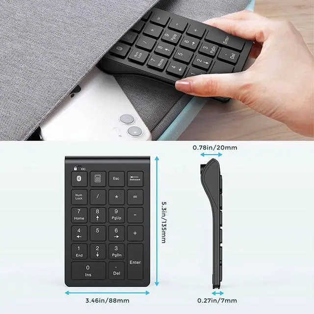 Alt view image 6 of 7 - Quiet Wireless Numeric Keypad Compact Bluetooth Number Pad for Accountants, Data Entry & Office Use - black