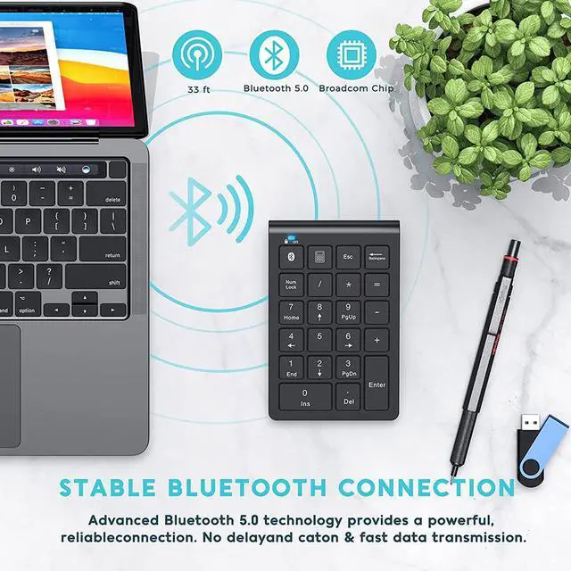 Alt view image 2 of 7 - Quiet Wireless Numeric Keypad Compact Bluetooth Number Pad for Accountants, Data Entry & Office Use - black