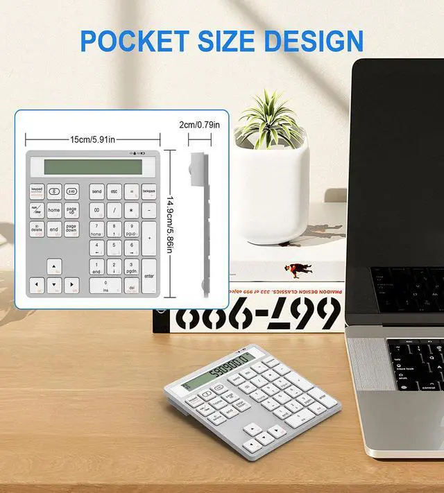 Alt view image 7 of 7 - 2-in-1 Wireless Bluetooth Numeric Keypad with Calculator Dual-Mode Number Pad for Laptop/PC/Mac/Tablet, Portable Numpad for Office/Accounting