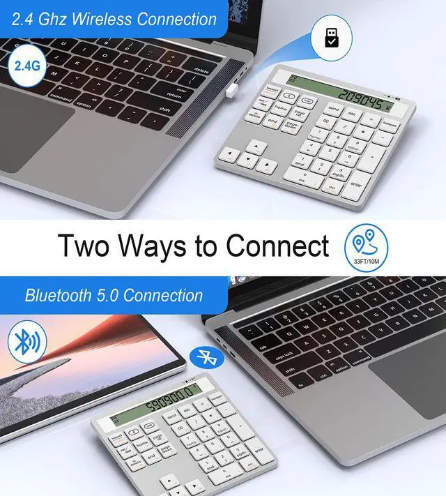 Alt view image 6 of 7 - 2-in-1 Wireless Bluetooth Numeric Keypad with Calculator Dual-Mode Number Pad for Laptop/PC/Mac/Tablet, Portable Numpad for Office/Accounting