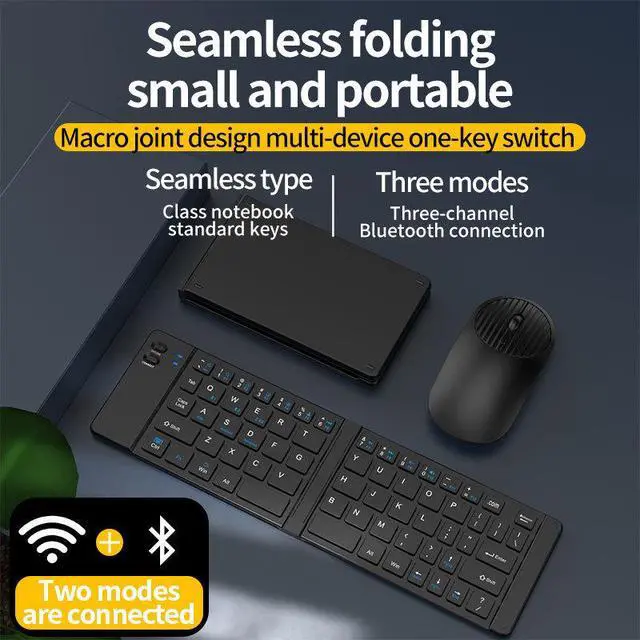 Alt view image 2 of 7 - 2.4G + Bluetooth Foldable Keyboard and Mouse Set Ultra-Portable Rechargeable Combo for Multi-Device Office/Travel - black