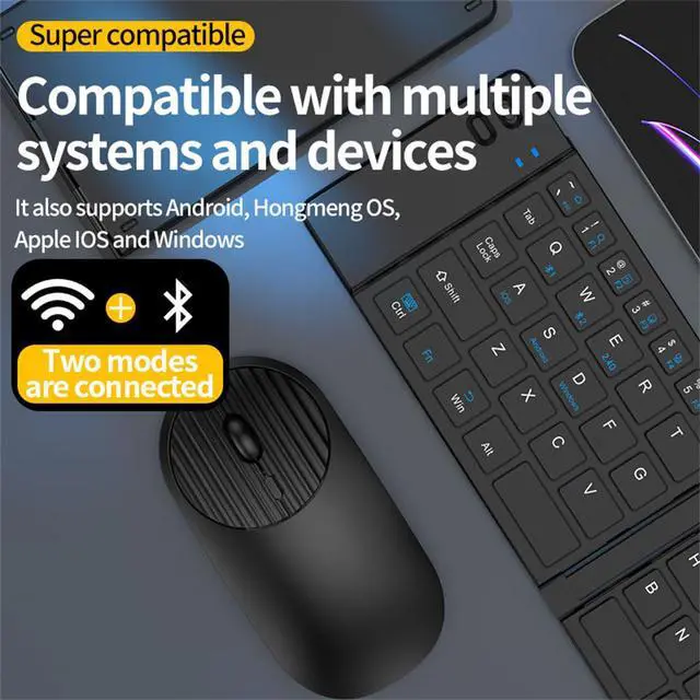 Alt view image 4 of 7 - 2.4G + Bluetooth Foldable Keyboard and Mouse Set Ultra-Portable Rechargeable Combo for Multi-Device Office/Travel - black