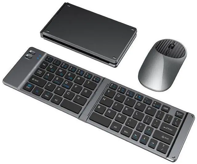 Main image of 2.4G + Bluetooth Foldable Keyboard and Mouse Set Ultra-Portable Rechargeable Combo for Multi-Device Office/Travel - Grey