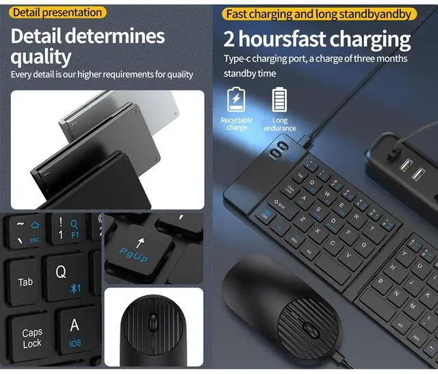 Alt view image 3 of 6 - 2.4G + Bluetooth Foldable Keyboard and Mouse Set Ultra-Portable Rechargeable Combo for Multi-Device Office/Travel - Grey