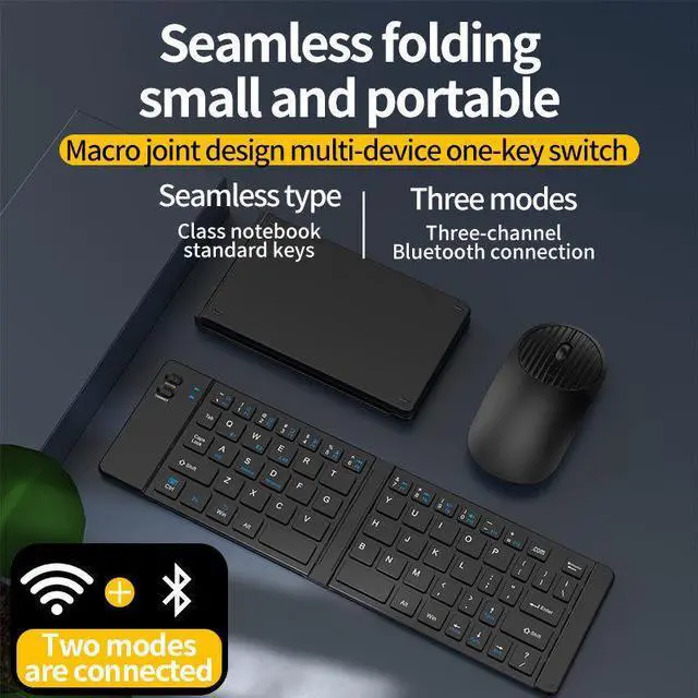 Alt view image 4 of 6 - 2.4G + Bluetooth Foldable Keyboard and Mouse Set Ultra-Portable Rechargeable Combo for Multi-Device Office/Travel - Grey