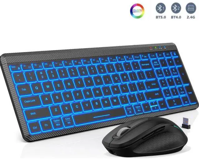 Main image of 2.4G + Bluetooth Dual Mode Rechargeable Keyboard & Mouse Combo Low-Latency Response, RGB Backlit, Silent Ergonomic Design for Office/Gaming