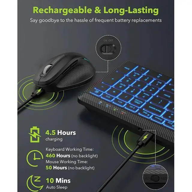 Alt view image 5 of 7 - 2.4G + Bluetooth Dual Mode Rechargeable Keyboard & Mouse Combo Low-Latency Response, RGB Backlit, Silent Ergonomic Design for Office/Gaming