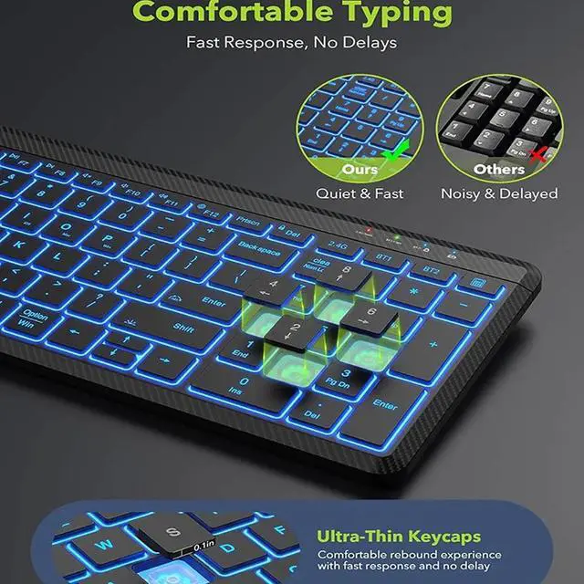Alt view image 3 of 7 - 2.4G + Bluetooth Dual Mode Rechargeable Keyboard & Mouse Combo Low-Latency Response, RGB Backlit, Silent Ergonomic Design for Office/Gaming