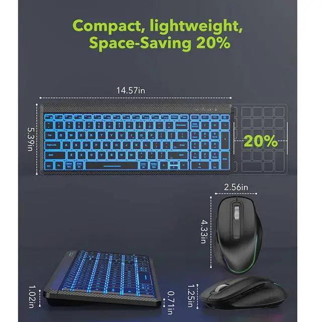 Alt view image 6 of 7 - 2.4G + Bluetooth Dual Mode Rechargeable Keyboard & Mouse Combo Low-Latency Response, RGB Backlit, Silent Ergonomic Design for Office/Gaming