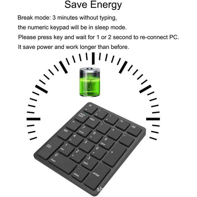 Alt view image 2 of 3 - Wireless Numeric Keypad 26 Keys Portable 2.4GHz Number Pad for Financial Accounting & Data Entry, Rechargeable, Compatible with Windows PC/Laptop - black
