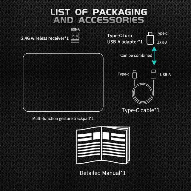 Alt view image 3 of 4 - Tri-Mode Wireless Touchpad / Trackpad Bluetooth / 2.4G / USB-C, Multi-Gesture Control, Rechargeable, Compatible with Windows & macOS - black