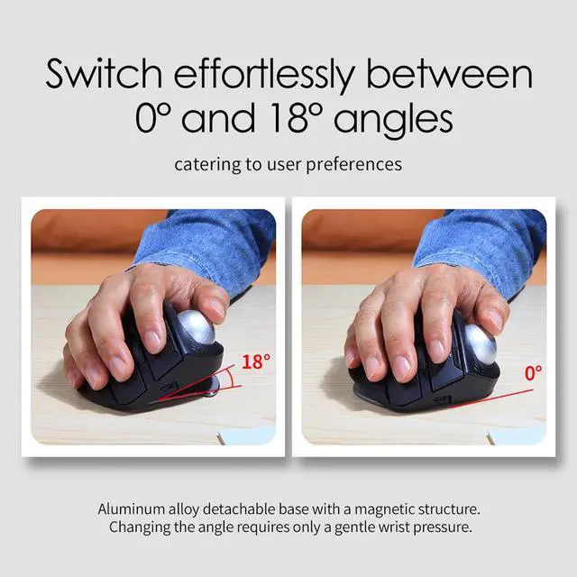 Alt view image 3 of 7 - Wireless Bluetooth Trackball Mouse 2.4G + Bluetooth Dual Mode, Rechargeable, RGB Lighting, 3 Devices Connection, Ergonomic Rollerball Mouse - black