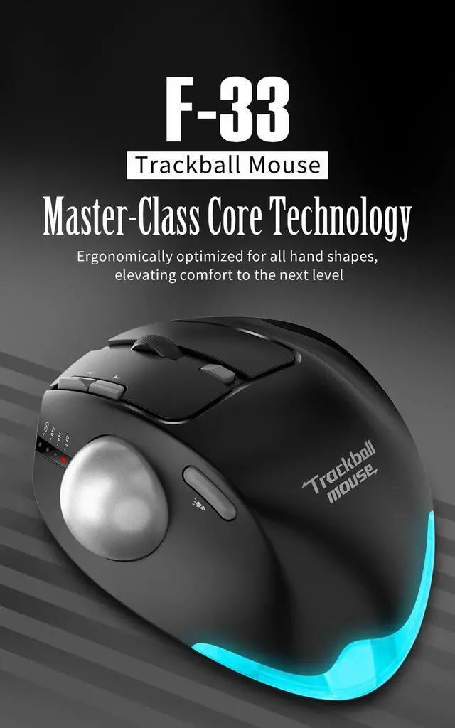 Alt view image 6 of 7 - Wireless Bluetooth Trackball Mouse 2.4G + Bluetooth Dual Mode, Rechargeable, RGB Lighting, 3 Devices Connection, Ergonomic Rollerball Mouse - black