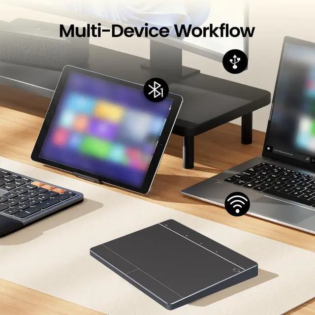 Alt view image 4 of 7 - Wireless & Wired Touchpad Mouse Bluetooth/2.4G/USB-C, with Left/Right Buttons, Supports Windows/macOS, Multi-Gesture Control & Precision Trackpad