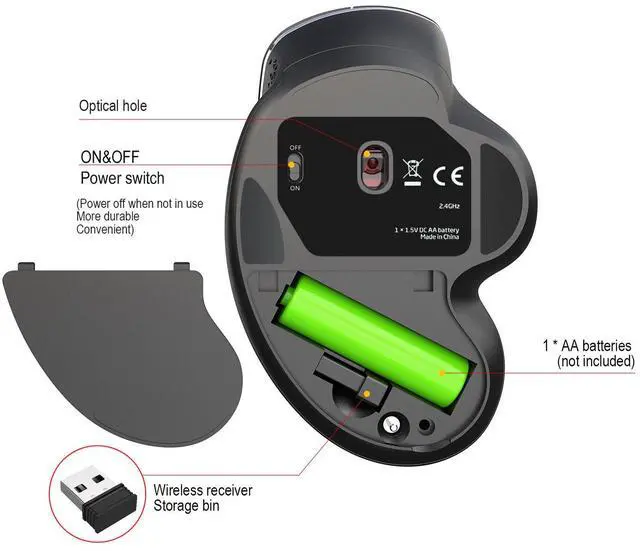 Alt view image 3 of 7 - Ergonomic Vertical 2.4GHz Wireless Mouse Reduce Wrist Strain with Natural Handshake Grip, Adjustable DPI for Precision Control