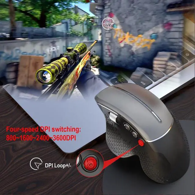Alt view image 6 of 7 - Ergonomic Vertical 2.4GHz Wireless Mouse Reduce Wrist Strain with Natural Handshake Grip, Adjustable DPI for Precision Control