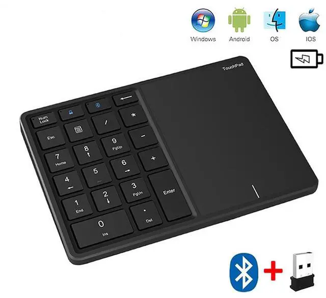 Main image of 2.4GHz Wireless Numeric Keypad with Touchpad 22-Key Mini Keyboard, Multi-Device Switching for Office/Data Entry - black