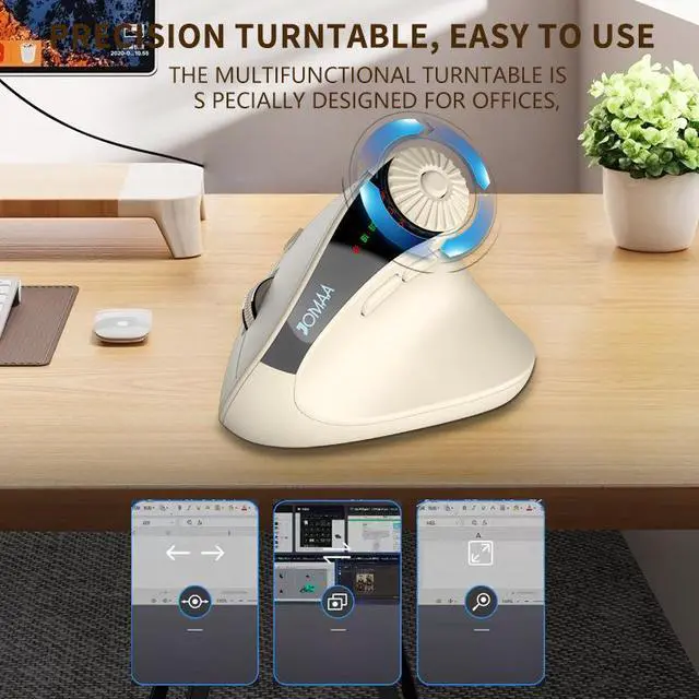 Alt view image 3 of 7 - Ergonomic Vertical Mouse, 2.4G + Bluetooth Dual-Mode Wireless, Rechargeable, 4-Level DPI, Silent Clicks for Office/Business - beige