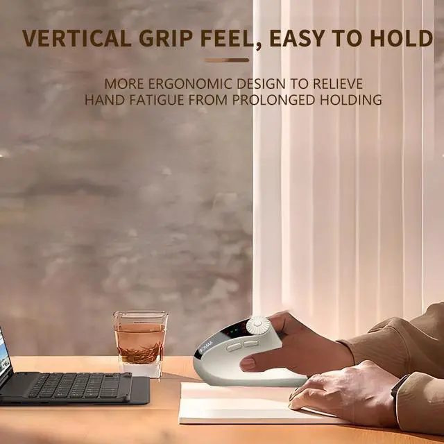Alt view image 5 of 7 - Ergonomic Vertical Mouse, 2.4G + Bluetooth Dual-Mode Wireless, Rechargeable, 4-Level DPI, Silent Clicks for Office/Business - beige