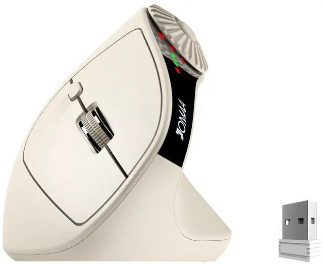 Main image of Ergonomic Vertical Mouse, 2.4G + Bluetooth Dual-Mode Wireless, Rechargeable, 4-Level DPI, Silent Clicks for Office/Business - beige