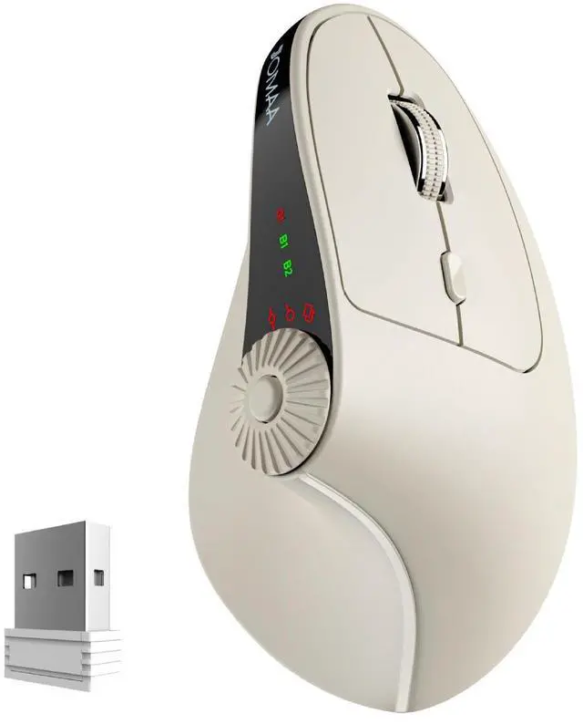 Alt view image 7 of 7 - Ergonomic Vertical Mouse, 2.4G + Bluetooth Dual-Mode Wireless, Rechargeable, 4-Level DPI, Silent Clicks for Office/Business - beige