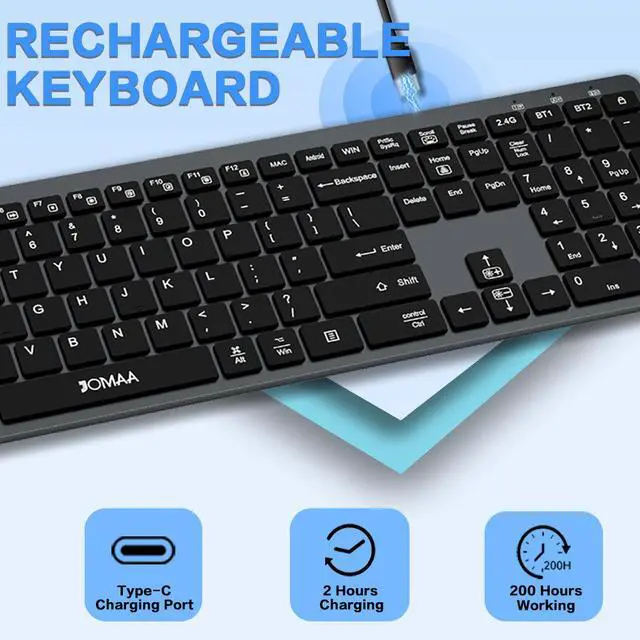 Alt view image 4 of 7 - Multi-Device Wireless Bluetooth Keyboard for Laptop RGB Backlit & Silent Keys for Office, Business & Home Use