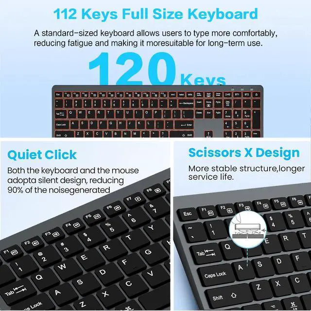 Alt view image 2 of 7 - Multi-Device Wireless Bluetooth Keyboard for Laptop RGB Backlit & Silent Keys for Office, Business & Home Use