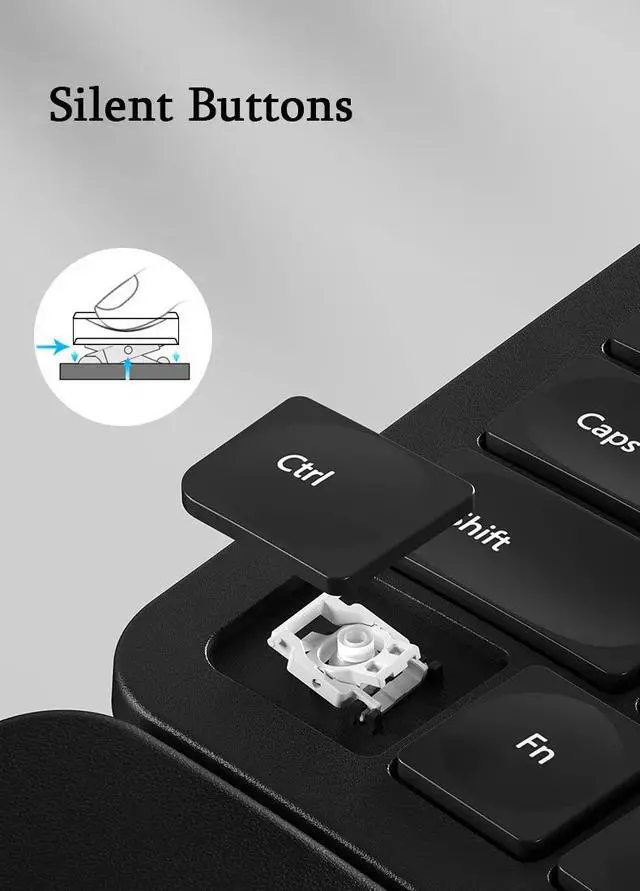 Alt view image 6 of 6 - B.O.W HD315B Ergonomic Wireless Keyboard Bluetooth + 2.4G Dual Mode, Rechargeable, Integrated Wrist Rest, Multi-Device Compatibility (Black)