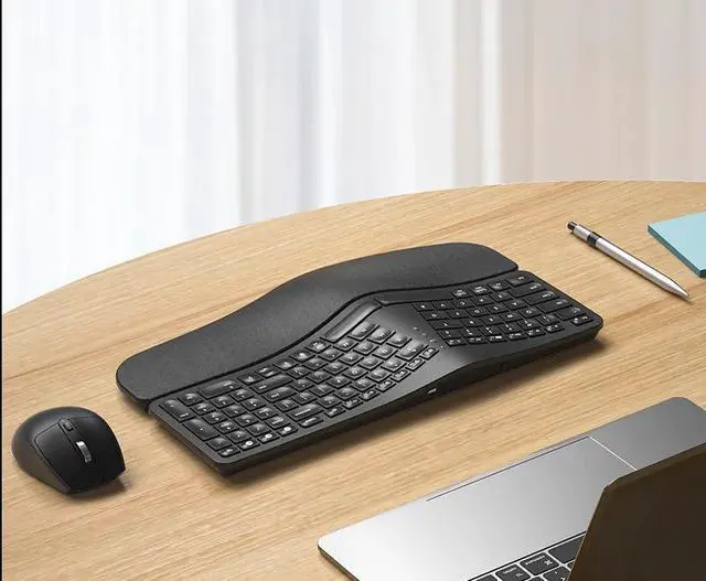 Alt view image 4 of 6 - B.O.W HD315B Ergonomic Wireless Keyboard Bluetooth + 2.4G Dual Mode, Rechargeable, Integrated Wrist Rest, Multi-Device Compatibility (Black)