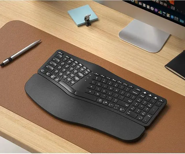 Alt view image 5 of 6 - B.O.W HD315B Ergonomic Wireless Keyboard Bluetooth + 2.4G Dual Mode, Rechargeable, Integrated Wrist Rest, Multi-Device Compatibility (Black)