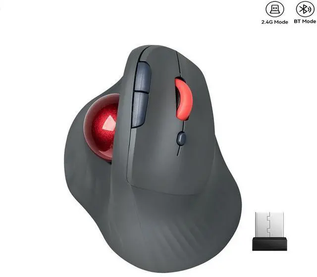 Main image of Wireless Vertical Trackball Mouse Dual Mode BT + 2.4G Connectivity, 650mAh Rechargeable Battery, Ergonomic Thumb-Operated Rollerball