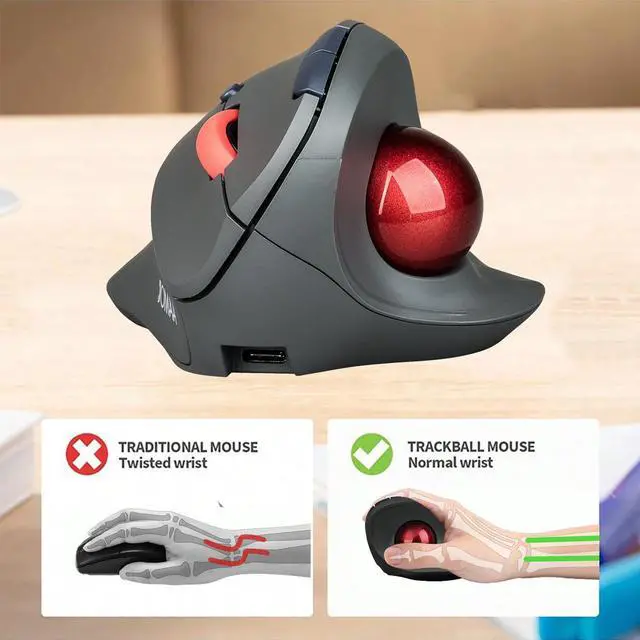 Alt view image 6 of 7 - Wireless Vertical Trackball Mouse Dual Mode BT + 2.4G Connectivity, 650mAh Rechargeable Battery, Ergonomic Thumb-Operated Rollerball