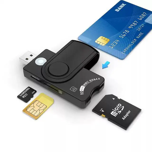 Alt view image 2 of 6 - USB 2.0 Smart Card Reader with SD/TF/SIM Slots Multi-Function Tax Declaration Reader for IC Bank Cards, National ID, CAC, ATM & Memory Cards