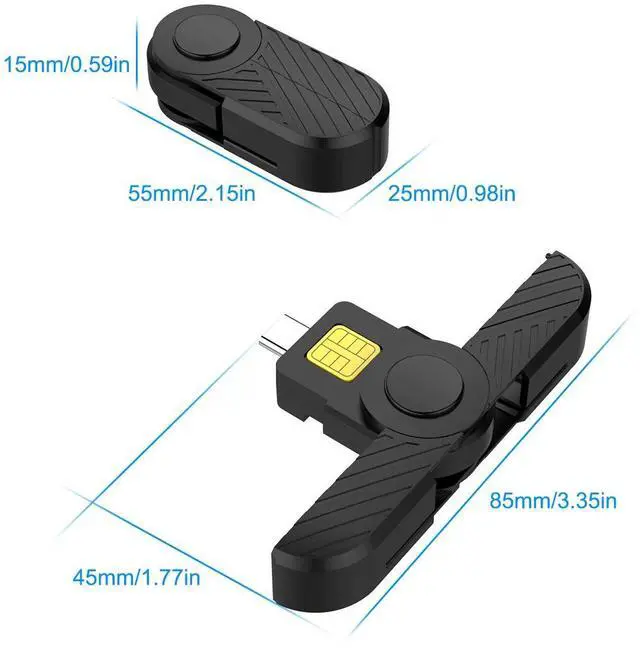Alt view image 2 of 5 - Type-C eSIM Card Writer & Smart Card Reader Supports 5ber / eSTK, SIM / ID / IC / Bank / Tax Cards, Multi-OS Compatible - black