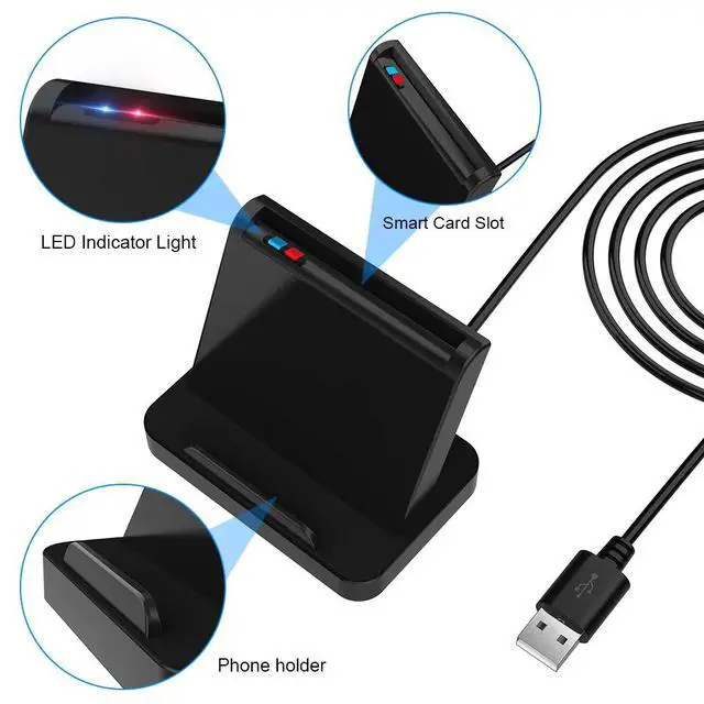 Alt view image 6 of 7 - Smart CAC Card Reader with Phone Stand USB 2.0 for SIM / IC / ATM / ID / Tax Declaration, Multi-OS Smart Chip Card Reader