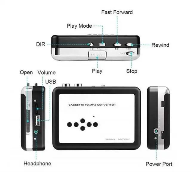 Alt view image 3 of 7 - Standalone Cassette to MP3 Converter Auto Reverse, Direct USB Recording, No Computer Needed, Portable Tape Player & Digitalizer - ezcap231