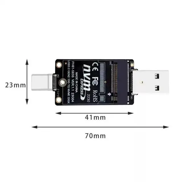 Alt view image 5 of 5 - M.2 NVMe SSD to USB-A / Type-C Dual-Interface Adapter Board JMS583 Bridge Chip, 10Gbps Transfer Speed, Portable M.2 SSD Enclosure Converter