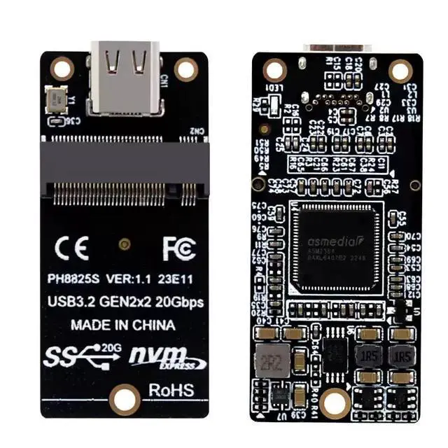 Alt view image 2 of 4 - M.2 to USB-C NVMe SSD Adapter Board ASM2364 Bridge Chip, USB 3.2 Gen2x2 20Gbps, Supports 2230/2242/2260/2280 NVMe Drives, Plug-and-Play