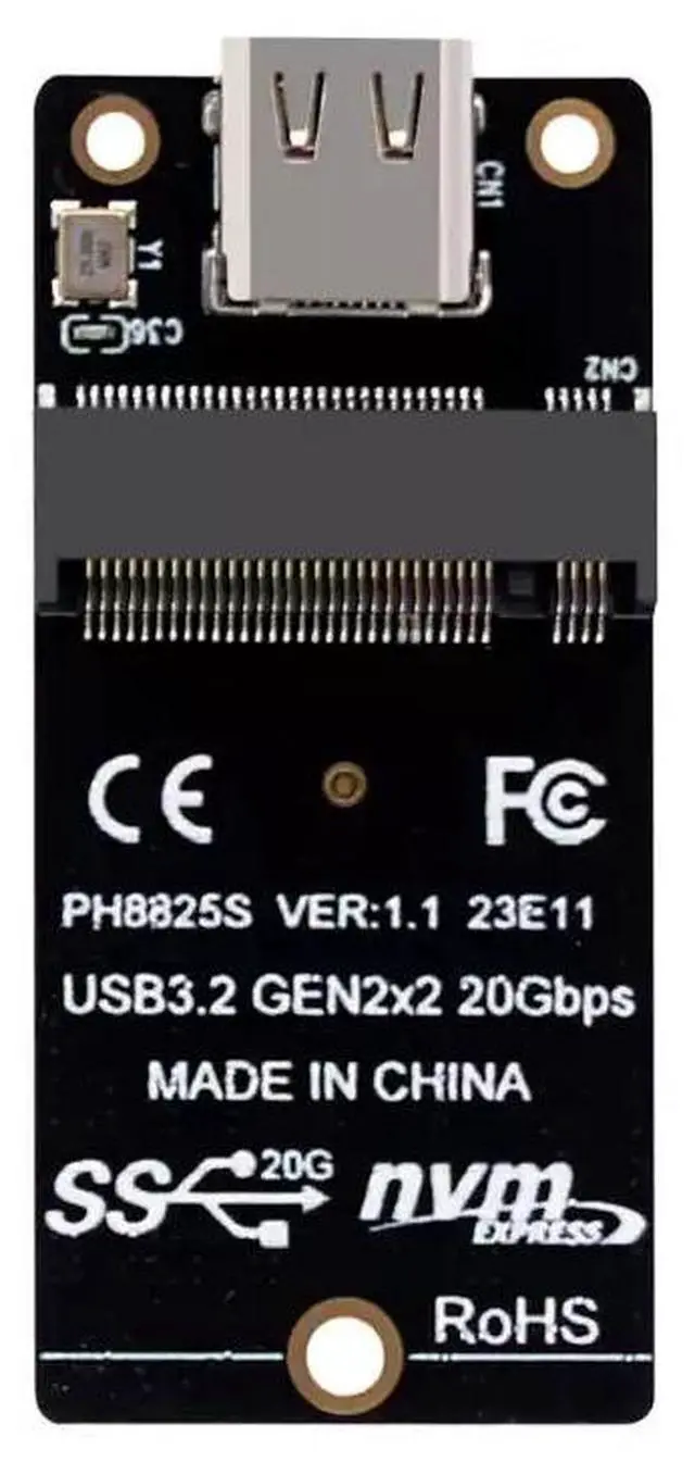 Main image of M.2 to USB-C NVMe SSD Adapter Board ASM2364 Bridge Chip, USB 3.2 Gen2x2 20Gbps, Supports 2230/2242/2260/2280 NVMe Drives, Plug-and-Play