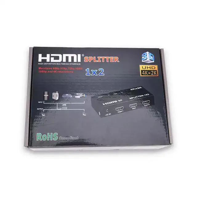 Alt view image 5 of 5 - HDMI Splitter 1 in 2 Out 4K 2K UHD Video Distributor, One Input to Dual Outputs, Supports 3D, for HDTV/Projector/Gaming Console